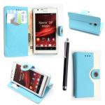SONY XPERIA SP M35H SKY BLUE AND WHITE CARD POCKET/MONEY MAGNETIC BOOK FLIP PU LEATHER CASE COVER POUCH + SCREEN PROTECTOR +STYLUS