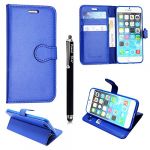 APPLE IPOD TOUCH 4 4TH GEN BLUE AND WHITE MAGNETIC BOOK FLIP PU LEATHER CASE COVER POUCH + SCREEN PROTECTOR +STYLUS