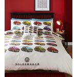 Volkswagen Beetle Car King Quilt Duvet Cover and 2 Pillowcase Bedding Bed Set Official VW Retro Cars, Multicolour
