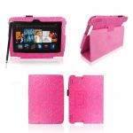 AMAZON KINDLE FIRE HDX 7 inch 7 2013 PINK DIAMOND FLIP WITH BUILT IN MAGNET SLEEP/WAKE STANDBY FOLIO PU LEATHER CASE COVER + STYLUS