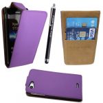 SONY XPERIA J ST26i HIGH QUALITY PURPLE CARD POCKET HOLDER PU LEATHER MAGNETIC FLIP CASE COVER POUCH + FREE STYLUS