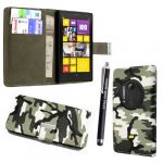 STYLE YOUR MOBILE NOKIA LUMIA 1020 GREEN ARMY CAMOUFLAGE PU LEATHER CARD POCKET BOOK FLIP CASE COVER POUCH + FREE STYLUS