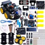 Elegoo UNO Project Smart Robot Car Kit with Four-wheel Drives, UNO R3, Link Tracking Module, Ultrasonic Sensor, Bluetooth module, Remote, ect. Newest Intelligent and Educational Toy Car for Kids