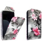 FOR APPLE IPOD TOUCH 4 4TH GEN STYLISH PINK ROSE ON BLACK LEATHER FLIP CASE COVER POUCH