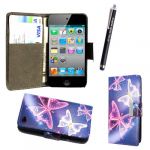 APPLE IPOD TOUCH 4 4TH GEN ULTRA BUTTERFLY BLUE CARD POCKET/MONEY MAGNETIC BOOK FLIP PU LEATHER CASE COVER POUCH + SCREEN PROTECTOR +STYLUS