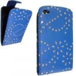 FOR APPLE IPOD TOUCH 4 4TH GEN STYLISH BLUE CRYSTAL DIAMOND BLING LEATHER FLIP CASE COVER POUCH