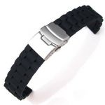 Black Silicone Waterproof Diving Watchband Strap Deployment Clasp 22mm