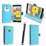 FOR NOKIA LUMIA 1520 SKY BLUE AND WHITE BOOK PU LEATHER MAGNETIC FLIP CASE SKIN COVER POUCH + STYLUS BY {TM} FOR NOKIA LUMIA 1520 SKY BLUE AND WHITE BOOK PU LEATHER MAGNETIC FLIP CASE SKIN COVER POUCH + STYLUS BY {TM}