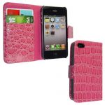 FOR APPLE IPHONJE 4 4S STYLISH BOOK SIDE PINK EMBOSSED LEATHER FLIP CASE COVER POUCH