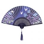 Women's Folding Hollowed Bamboo Hand Fan with Tassel Wedding Party Gift (Butterfly Lily)