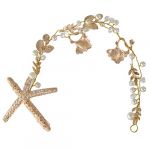 Wedding Bridal Leaves Pearls Starfish Hair Clip Hairpin Chain Headpiece Gold