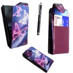 SONY XPERIA E ULTRA BUTTERFLY BLUE CARD POCKET HOLDER PU LEATHER MAGNETIC FLIP CASE COVER POUCH + FREE STYLUS