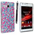 SONY XPERIA SP PINK BLUE SILVER DIAMOND BLING HARD GEM CASE COVER + FREE STYLUS SONY XPERIA SP PINK BLUE SILVER DIAMOND BLING HARD GEM CASE COVER + FREE STYLUS