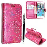 FOR APPLE IPOD TOUCH 4 4TH GEN DIAMOND BLING PINK PU LEATHER FLIP PROTECTION CASE COVER + FREE STYLUS