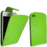 FOR APPLE IPOD TOUCH 4 4TH GEN STYLISH GREEN CRYSTAL DIAMOND BLING LEATHER FLIP CASE COVER POUCH