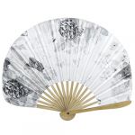 Nylon Mini Flowers Pattern Bamboo Ribs Foldable Hand Fan White