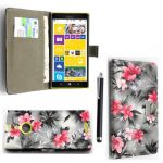 FOR NOKIA LUMIA 1520 PINK FLOWER DARK GREY BOOK PU LEATHER MAGNETIC FLIP CASE SKIN COVER POUCH + STYLUS BY {TM} FOR NOKIA LUMIA 1520 PINK FLOWER DARK GREY BOOK PU LEATHER MAGNETIC FLIP CASE SKIN COVER POUCH + STYLUS BY {TM}