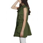 Allegra K Lady Cargo Pockets Drawstring Waist Sleeveless Tunic Vest Army Green L