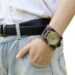 Vintage Retro Punk Rock Brown Big Wide Leather Bracelet Cuff Men Watch (Brown)