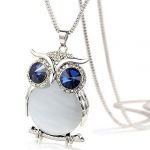 Christmas Gift,Owl Pendant Diamond Sweater Chain for Women Long Necklace Jewelry (White)