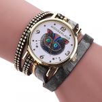 Lady Geneva Quartz Watch Owl Wrap Braided Leather Analog Quartz Bracelet Wrist Watch (Black)