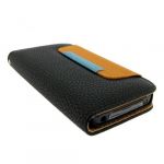 iPhone 4/4S Flip Case Wallet Black/Orange with Cardholder with Free Polishing Cloth and Strip