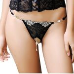 Women Sexy Lingerie,Charming Sexy Lace T-back with Pendant (Black)