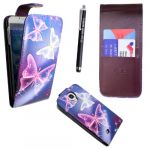 Samsung galaxy s4 i9500 ultra butterfly blue card pocket holder pu leather magnetic flip case cover pouch + free stylus
