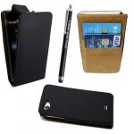 SONY XPERIA J ST26i HIGH QUALITY BLACK CARD POCKET HOLDER PU LEATHER MAGNETIC FLIP CASE COVER POUCH + FREE STYLUS