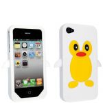 WHITE COLOUR CUTE PENGUIN SILICONE PROTECTION CASE COVER FOR APPLE IPHONE 4 4S