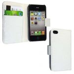 FOR APPLE IPHONJE 4 4S STYLISH BOOK SIDE WHITE EMBOSSED LEATHER FLIP CASE COVER POUCH