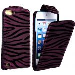 FOR APPLE IPOD TOUCH 5 5TH BLACK AND PURPLE EMBOSSED ZEBRA PRINT LEATHER FLIP CASE COVER POUCH