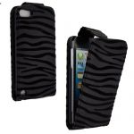 FOR APPLE IPOD TOUCH 5 5TH GEN BLACK EMBOSSED ZEBRA PRINT LEATHER FLIP CASE COVER POUCH