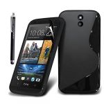 STYLEYOURMOBILE[TM]HTC Desire 610 BLACK S LINE Rubber Silicone Gel Protection Case Cover Pouch+FREE STYLUS