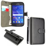 Samsung Galaxy Ace 4 G357 Black Book Flip Superior PU Leather Magnetic Case Cover + Stylus