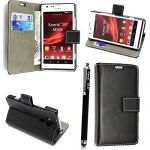 STYLEYOURMOBILE SONY XPERIA SP M35H BLACK CARD POCKET/MONEY MAGNETIC BOOK FLIP PU LEATHER CASE COVER POUCH + SCREEN PROTECTOR +STYLUS