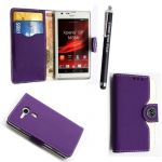 STYLEYOURMOBILE SONY XPERIA SP M35H PURPLE AND WHITE CARD POCKET/MONEY MAGNETIC BOOK FLIP PU LEATHER CASE COVER POUCH + SCREEN PROTECTOR +STYLUS