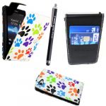 SONY XPERIA J ST26i HIGH QUALITY MULTI DOG CAT PAW FOOT CARD POCKET HOLDER PU LEATHER MAGNETIC FLIP CASE COVER POUCH + FREE STYLUS