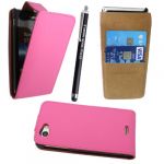 SONY XPERIA J ST26i HIGH QUALITY PINK CARD POCKET HOLDER PU LEATHER MAGNETIC FLIP CASE COVER POUCH + FREE STYLUS