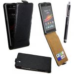 SONY XPERIA Z GENUINE BLACK LEATHER CARD POCKET HOLDER MAGNETIC FLIP SKIN CASE COVER POUCH + FREE STYLUS