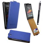 Sony xperia z genuine blue leather card pocket holder magnetic flip skin case cover pouch + free stylus