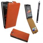 SONY XPERIA Z GENUINE BROWN LEATHER CARD POCKET HOLDER MAGNETIC FLIP SKIN CASE COVER POUCH + FREE STYLUS
