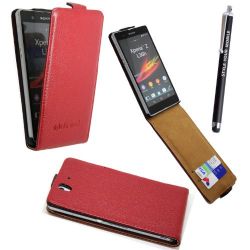 SONY XPERIA Z GENUINE RED LEATHER CARD POCKET HOLDER MAGNETIC FLIP SKIN CASE COVER POUCH + FREE STYLUS