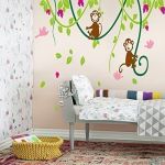 Large Naughty Monkeys on tree vine Wall Art Sticker Decal for nursery Bedroom Decor Removable baby Kids room wall mural children birthday party Decoration Home Wall Art Decoration