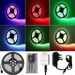 ALED Waterproof SMD 5050 RGB LED Strip Light Flexible LED Ribbon 5 Meters 150 LEDs + 44 Key IR Controller + 12V AC Adapter. Ideal For Gardens,Homes,Kitchen,Cars,Bar,DIY Party Decoration Lighting