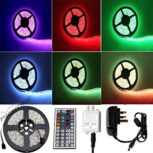 ALED Waterproof SMD 5050 RGB LED Strip Light Flexible LED Ribbon 5 Meters 150 LEDs + 44 Key IR Controller + 12V AC Adapter. Ideal For Gardens,Homes,Kitchen,Cars,Bar,DIY Party Decoration Lighting
