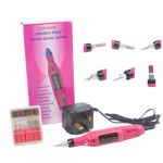 Mofun Variable Speed Rotary Detail Carver Deep Pink Electric Pen-Shape Nail Art File Drill + 6 Bits Acrylic UK plug