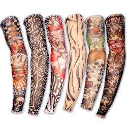 6 x rock fake tattoo arms / legs stockings sleeves stretch temporary funky fancy dress costume novelty designs