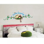 Sweet Dreams Sleeping Monkeys and Tree Branch Birds Baby Wall Sticker Decors for Boys and Girls Nursery Room Decoration