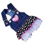 Dog Denim Dress Pink Sequin Heart Pocket -- Chest Circumference: Approx. 11.5 Inch